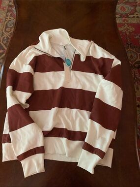 nine britton Off-White and Brick Quarter-Zip Pullover